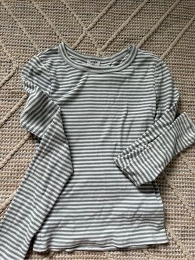 Cotton On Olive Green and White Striped Long Sleeve Tee